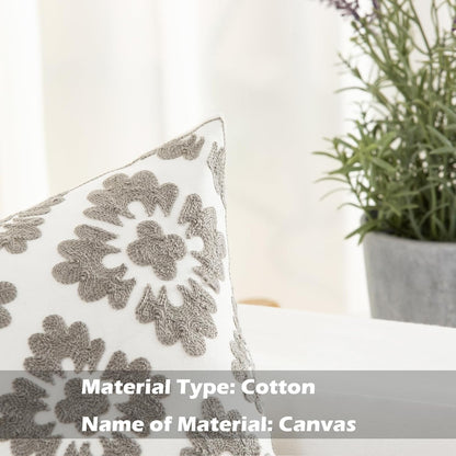 HWY 50 Grey Gray Decorative Throw Pillow Covers 18x18 Inch (1 Piece), Embroidered Cotton Farmhouse Cushion Cover Pillow Case for Sofa Couch Living Room Bed, Geometric Diamond Floral