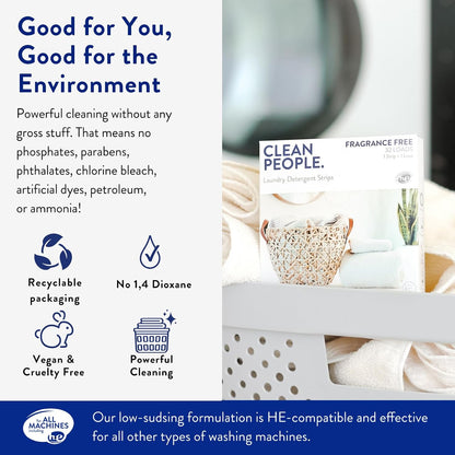 Clean People Laundry Detergent Sheets- Recyclable Packaging, Hypoallergenic, Stain Fighting, Works with All Machines including HE (128 Count, Variety Pack)