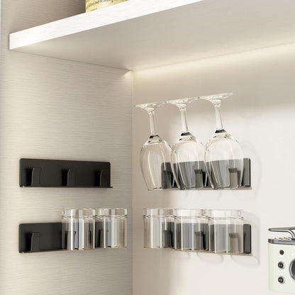 Cup Holder, 4 Pack Wine Glass Holder，No Drilling Installation Wine Glass Holder Wall Mounted for Dining Room, Kitchen and Bar Daily Use (Classic Black)