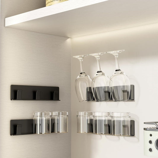 Cup Holder, 4 Pack Wine Glass Holder，No Drilling Installation Wine Glass Holder Wall Mounted for Dining Room, Kitchen and Bar Daily Use (Classic Black)