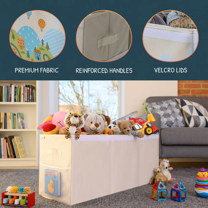 Extra Large Toy Storage Organizer with Lid - Sturdy, Collapsible Toy Chest Storage Box Design - Toys Bin with Dividers for Kids, Nursery, Bedroom, Playroom 37"x16"x14"