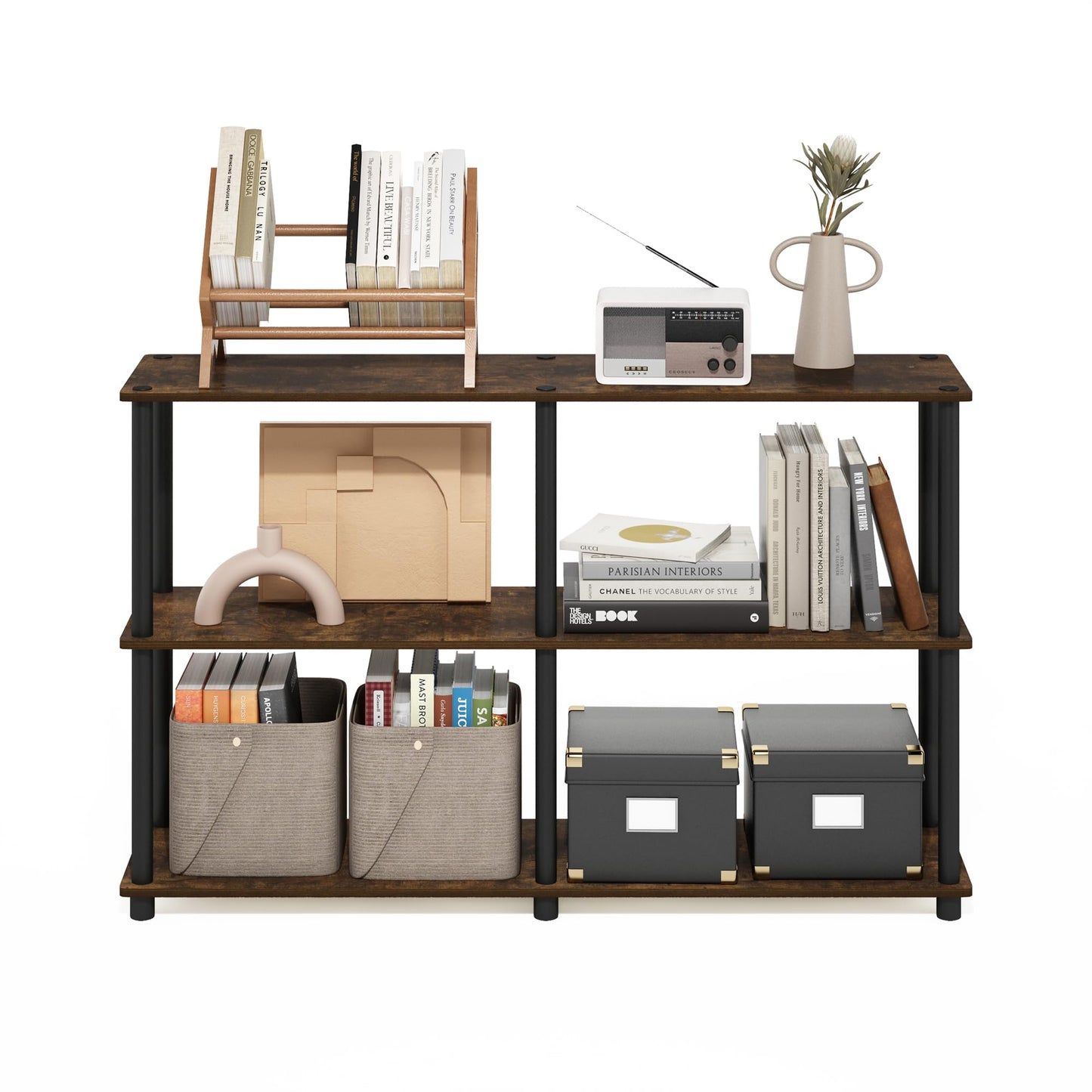 Furinno Turn-N-Tube Storage Shelves, 3-Tier 47.4 Wide Book Shelf, Corner Shelf, Toolless Open