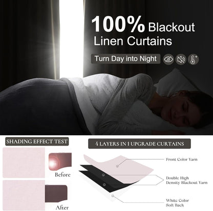 Pink Boho Blackout Curtains for Girls Room, Viral Pinch Pleated Linen Drapes Back Tab 96 Inches Long for Bedroom/Nursery Sound Dampening Heat Blocking Window Curtain (40" Wx96 Lx2 Panels)