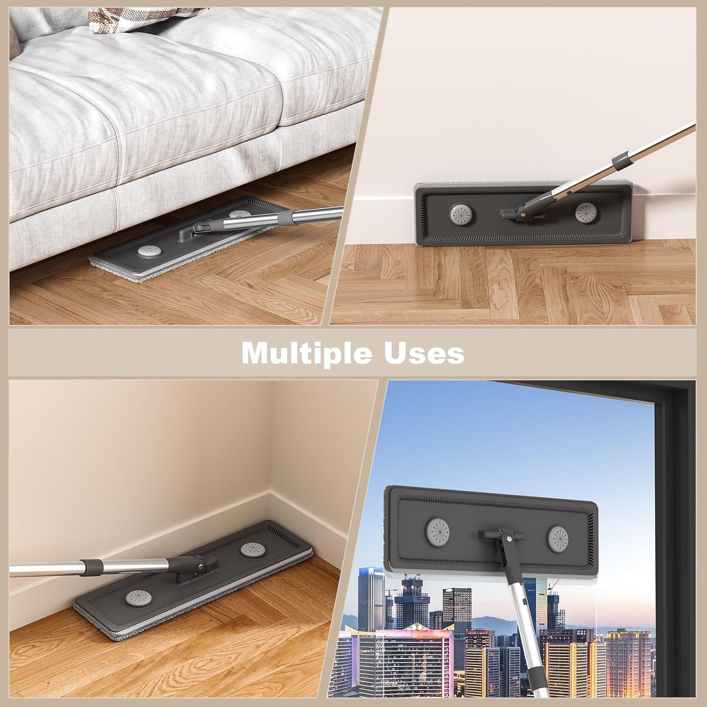 Mop and Bucket with Wringer Set,Hands Free Flat Floor Mop and Bucket,2 Washable Microfiber Pads Included,Wet and Dry Use, Home Floor Cleaning System for All Floor Types and Windows