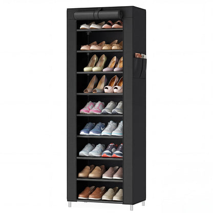 SONGMICS Home Shoe Rack 10-Tier, Tall Narrow Metal Shoe Organizer with Dust Cover, 11.2 x 19.1 x