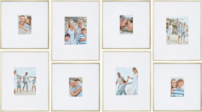 Camden Reed Arcadia 8 Piece Oversized Gallery Wall Frame, 16x20 and 16x16 Inch Matted Frames for Featuring 8x10 and 5x7 Inch Photographs or Art Prints, Gold Finish