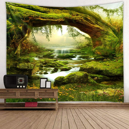 Llamazing Forest Landscape Natural Tapestry - Home Decor for Living Room Bedroom - Magic Curtain (Sunlight&Creek, 90.5''L70.8''W) XGXL