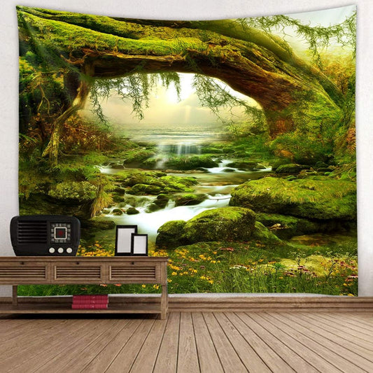 Llamazing Forest Landscape Natural Tapestry - Home Decor for Living Room Bedroom - Magic Curtain (Sunlight&Creek, 90.5''L70.8''W) XGXL