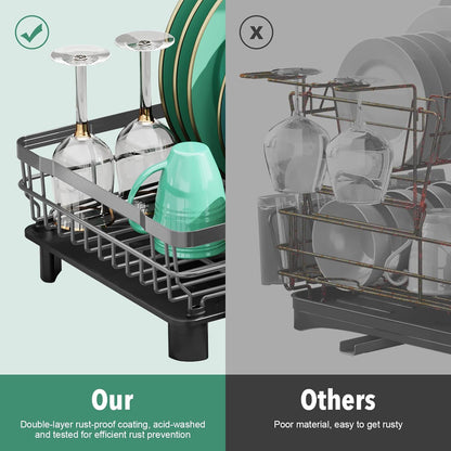 MOUKABAL Dish Drying Rack, Dish Rack, Large Dish Racks for Kitchen Counter, Drying Rack Kitchen with Removable Utensil Holder, Drainboard (Grey/Gray)