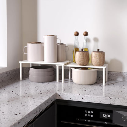 Cabinet Organizer Shelf(Set of 2),Kitchen Counter Shelves,Bamboo Spice Rack Countertop and Cabinet,Stackable Expandable,Large(White)