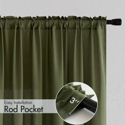 MIULEE Olive Green Privacy Sheer Curtains That Let Light in 96 Inches Long Non-See-Through Semi Sheer Curtain Light Filtering Window Curtains Drapes for Living Room Bedroom 2 Panels Set 42 X 96