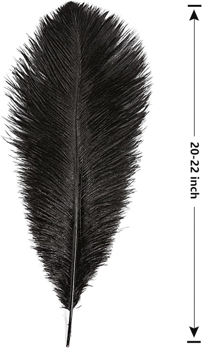 THARAHT Black Ostrich Feathers 12pcs Large Natural Bulk 20-22Inch 50cm-55cm for Wedding Party Centerpieces Halloween and Home Decoration Feathers