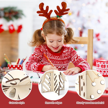 COCHIE DIY 3D Christmas Gift Box Wood Crafts to Paint for Kids Adults, Paintable Unfinished Wooden Slices for Craft, Xmas Gift Boxes Cutouts Ornaments for Painting Decorations (24 PCS)