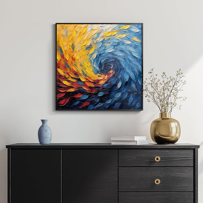 Framed Blue Modern Abstract Wall Art, Minimalist Large Canvas Paintings Artwork for Walls, Blue Yellow Art Prints Pictures for Living Room, Hallway, Bedroom, Office, Bathroom Wall Decor -24x24 Inch