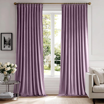 MIULEE Lavender Velvet Curtains 90 inches 2 Panels - Luxury Room Darkening Window Drapes for Bedroom Living Room Thermal Insulated Super Soft Blackout, Back Tab Rod Pocket Pinch Pleated, Purple