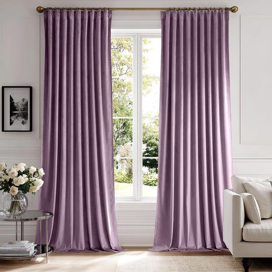 MIULEE Lavender Velvet Curtains 84 inches 2 Panels - Luxury Room Darkening Window Drapes for Bedroom Living Room Thermal Insulated Super Soft Blackout, Back Tab Rod Pocket Pinch Pleated, Purple