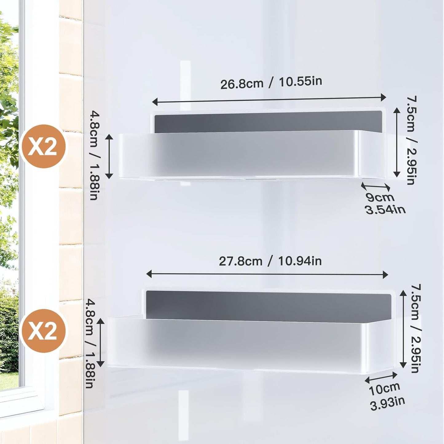 Magnetic Spice Rack for Refrigerator, Kitchen Organizer and Storage Shelf, Clear(4 Pack)