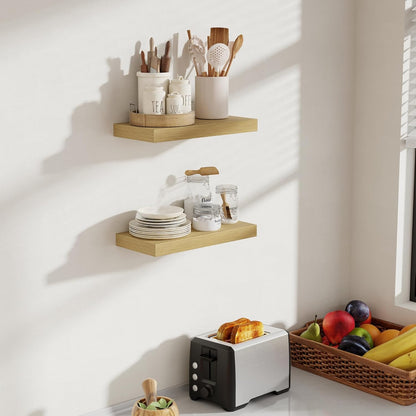16 Inch Floating Shelves, 8 Inch Deep Floating Shelves for Wall, Hanging Shelf with Invisible Brackets, Deep Shelves for Bathroom, Bedroom, Living Room, Oak, Set of 2
