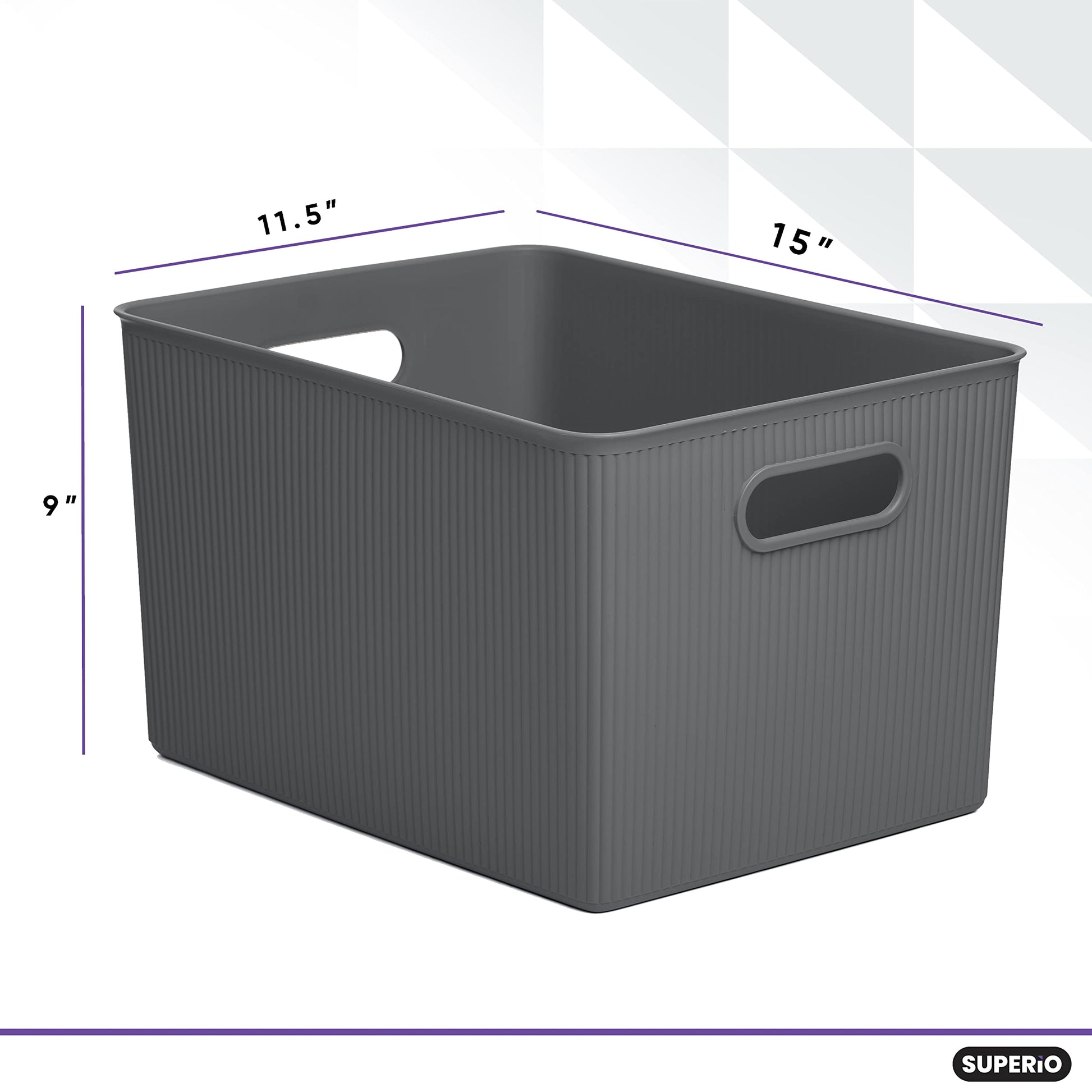 Superio Decorative Plastic Basket Open Home Storage Bins Organizer Baskets, X-Large Grey (8 Pack)