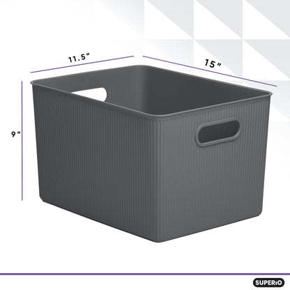 Superio Decorative Plastic Basket Open Home Storage Bins Organizer Baskets, X-Large Grey (8 Pack)