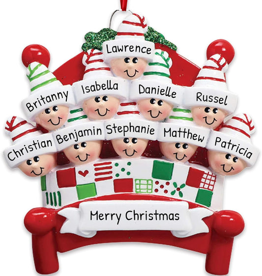 3D Bedtime Family of 10 Ornament 2025 Personalized Family Christmas Ornaments 2025 | Tucked Together Holiday Keepsake Personalized Tree Ornaments for Grandchildren Siblings & Grandkids of Ten Ornament