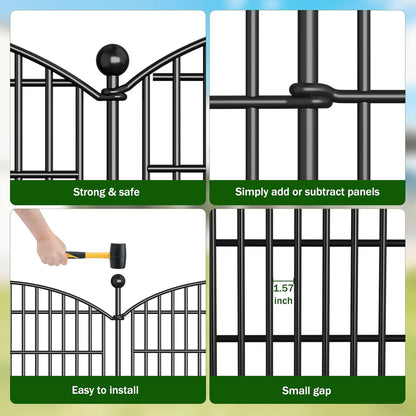 10 Panels Decorative Garden Fence - 32 in (H) x 23.6 ft (L) No Dig Dog Fence Outdoor for Yard, Rustproof Tall Garden Fencecing Panels, Animal Barrier Suitable for Yard Border, Patio, and Outdoor Use