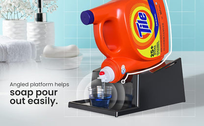 TidyFriend Liquid Laundry Detergent Holder Stand with Drip Tray & Rubber-Grip Feet, Stand for Laundry Room Organization and Storage, Fabric Softener Dispenser with Cup Holder for Easy Pouring (Black)