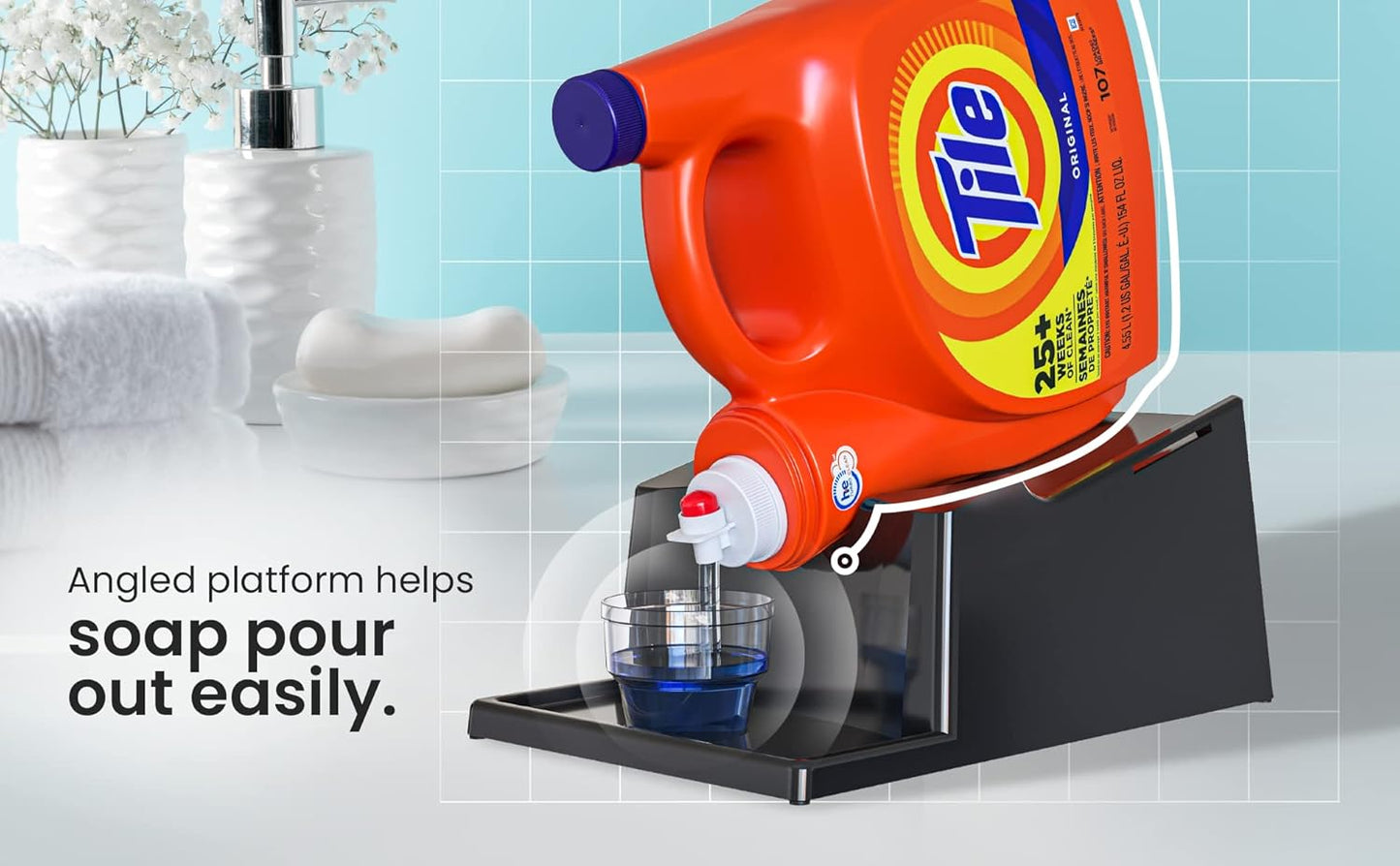 TidyFriend No-Spill 2 Pk Liquid Laundry Detergent Dispenser Holder, Laundry Soap Dispenser Holder with Drip Tray for Laundry Room Organization (No Strap, Black)