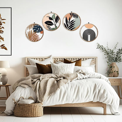 Qunclay 4 Pieces Boho Wall Art Wooden Bohemian Wall Decor Hanging Art Nursery Decor Farmhouse Geometric Hanging 10 Inch Aesthetic Wood Minimalist for Apartment Bedroom(Elegant)