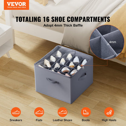 VEVOR Under Bed Shoe Storage Organizer, 1 Pack, 16 Compartments, Underbed Shoe Box Storage
