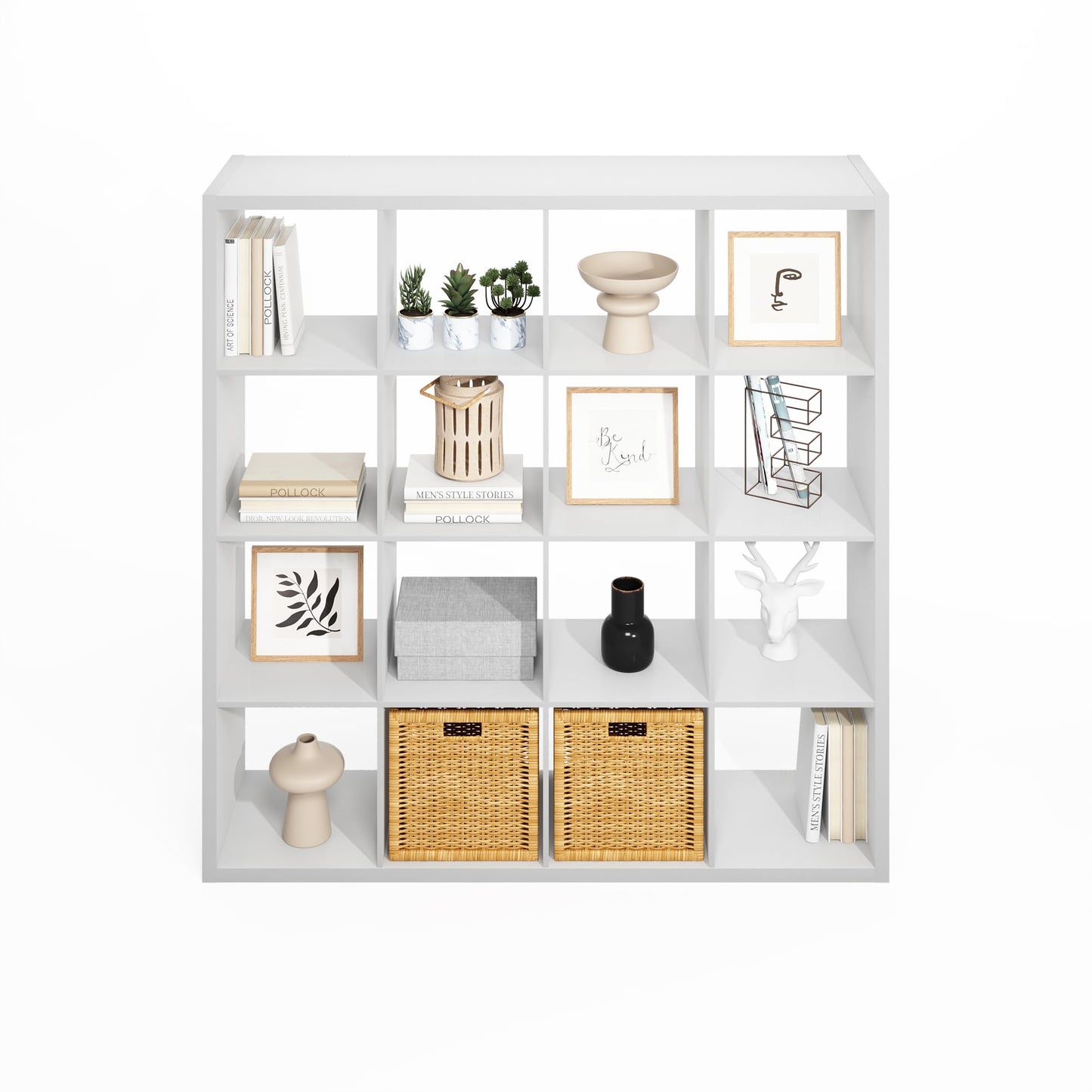Furinno Simple 16-Cube Storage Organizer, Display Shelf, White