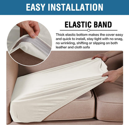 H.VERSAILTEX Velvet Stretch Couch Cushion Cover Plush Cushion Slipcover for Chair Loveseat Sofa Cushion Furniture Protector Seat Cushion Sofa Cover (2 Piece Medium Sofa Cushion Covers, Porcelain)