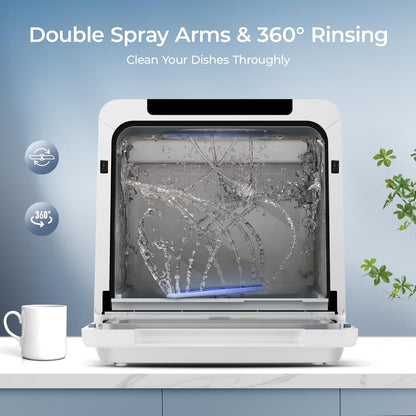 EUHOMY Portable Dishwasher Countertop Dishwashers, 8 Programs Mini Dishwasher, 5L Built-in Water Tank and Inlet hose, Self Clean, Baby Care, Air Dry Function, for Apartments & RVs, No Hookup Needed