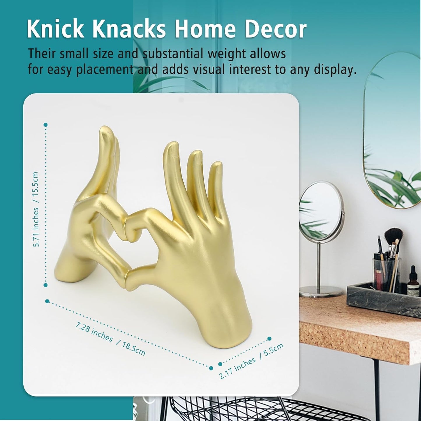 Accessoryway Gold Heart Hands Decor Sculpture,Small Love Heart Gesture Decorative Sign Sculpture for Wedding Dresser Shelves Desktop Knick Knacks Home Decor & Ring-Holder Display Stand