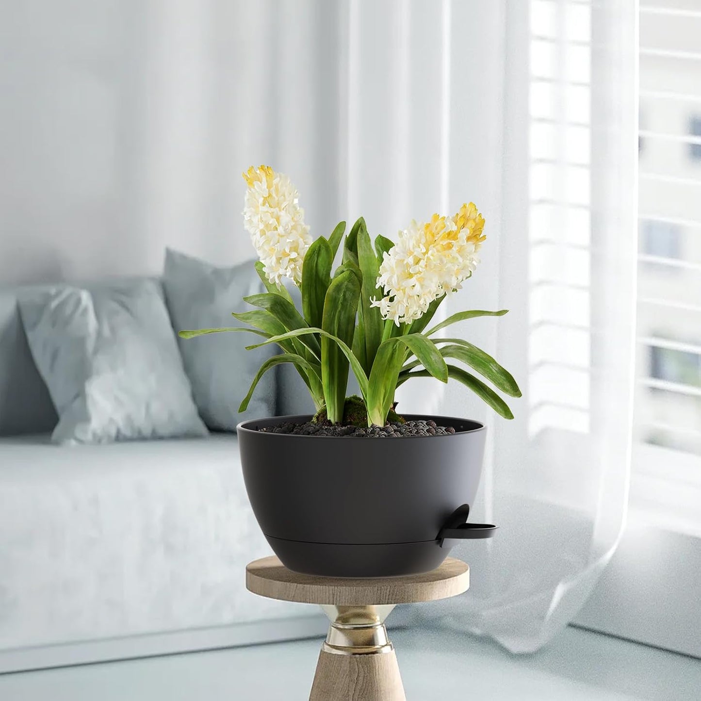 12 Inch Hanging Baskets 2 PC with Chains, Self-Watering Hanging Planters for Indoor Outdoor Plants, Plastic Hanging Flower Pots,Black