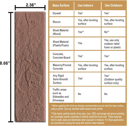 100 Vintage Brown/Red Faux Brick Wall Tiles, 3D Thin Brick Veneers for Bedroom, Bathroom, Kitchen, Fireplace and Fence Wall Panels (14.2 sq ft)