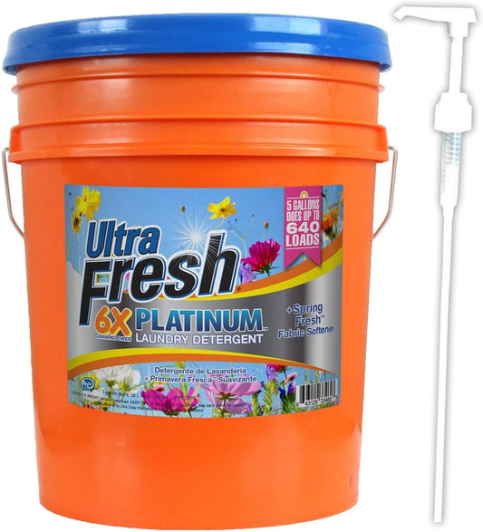 Ultra Fresh 5 Gallon Liquid Laundry Detergent Washing Soap with Spring Fresh Fabric Softener for