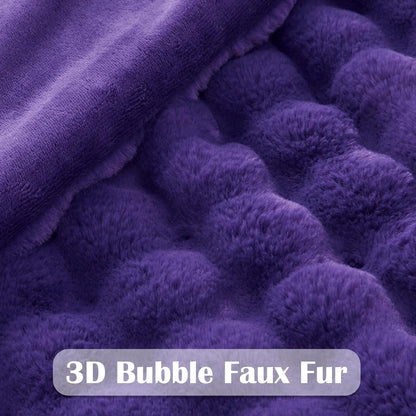 NEWCOSPLAY Faux Fur Twin Blanket Purple Bubble Blanket Thick Warm Soft for Couch Sofa Bed 550GSM (Purple, Twin(60"x80"))