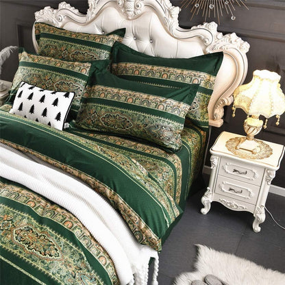ABREEZE Bohemian Vintage King Size Floral Cotton Bedding Set 3Pcs Duvet Cover Set Boho Green Paisley 100% Egyptian Brushed Cotton Reversible Home Bedding Collection