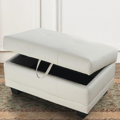 Ottoman Rectangular Storage Ottoman Bench, Faux Leather Footrest, Coffee Table, Stool Footstool with Hinged Lid for Living Room, Bedroom, Entryway, White, 33"x21"x17.5"