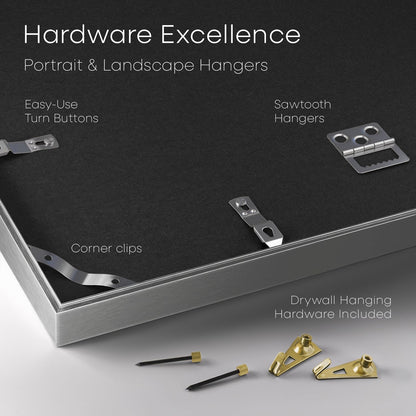 Homeforia 11x22 Newspaper Frame Silver, High End Metal 11 x 22 Picture Frame without Mat, 22x11 Thin Silver Poster Frames for Wall, 11by22 inch Display Photo Frames, Tempered Glass, Wall Kit, Set of 1