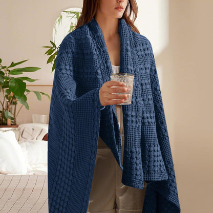 PHF 100% Cotton Waffle Weave Throw Blanket, Soft Lightweight Breathable Cozy Summer Throws for Couch Bed Sofa, Luxury Aesthetic Woven Blanket for Home Decor & Office, 50"x60", Bright Navy