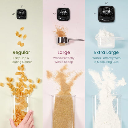 Felli Flip Tite Storage Container with Lid 6" XL Air Tight Ring Lock Top, Clear Acrylic Canister Set for Kitchen, Pet Cat Dog Food Treats, 5 lb Flour Sugar Pantry Organizer (Nest-L, Black)