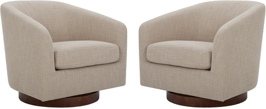 CHITA Swivel Accent Chair, FSC Certified Upholstered Fabric Barrel Chair for Living Room Set of 2, Fully Assembled, Flax Beige