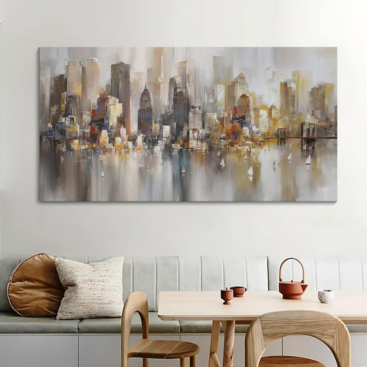 New York City Wall Art - Modern Abstract Wall Art for Living Room, Office & Bedroom Cityscape & Paintings for Bedroom brooklyn bridge Wall Art Pictures Wall Decor Chicago Artwork for Walls 29×58IN