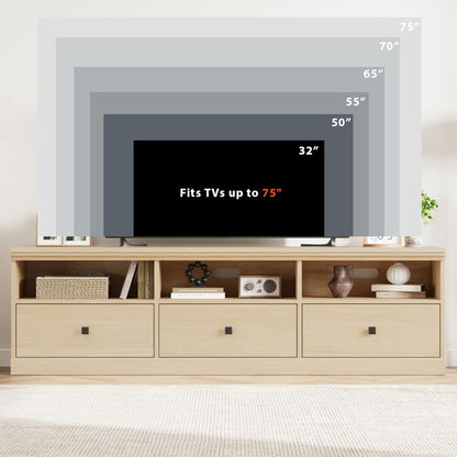 IDEALHOUSE 70in TV Stand for TVs up to 80", Mid Century Modern Entertainment Center with Storage Drawer and Open Shelves, TV Console Media Cabinet for Living Room, Bedroom (Light Oak)