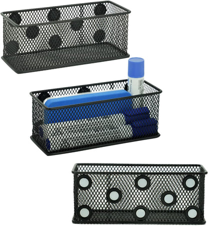 Neudeco Magnetic Locker Organizer and Accessories，Wire Mesh Magnetic Storage Basket ,Magnetic Holder for Dry Erase Markers,Strong Magnet Pen Holder for Fridge School,Pack 3 (Black)