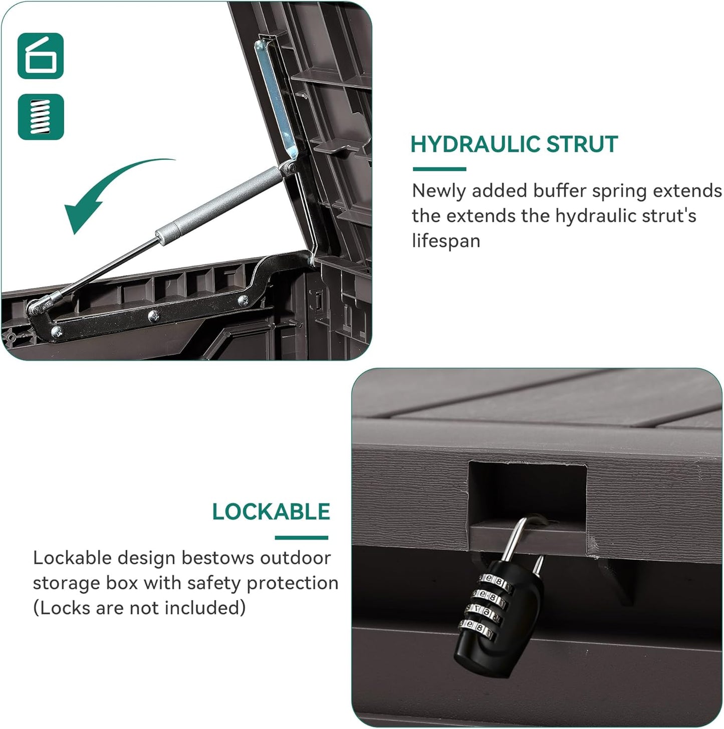 YITAHOME 100 Gallon Outdoor Storage Box, Large Water Resistant Resin Deck Box, Indoor Outdoor Lockable Storage Container for Patio, Garden, Cushions, Tools, Equipment (Dark Brown)