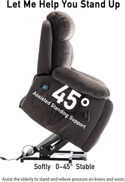 Large Power Lift Chairs Recliners for Elderly with Heated and Massage, Lazy Boy Recliner Chair with 26in Extra Wide Seat, Hidden Cup Holder, Side Pocket