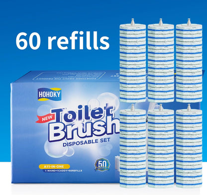 60pc Refills Disposable Toilet mats Brush Cleaning System, Toilet Cleaning Brush, 60 Replacement Brush Heads, No Handle or Base，Toliet Wand Refills,Toilet Bowl Clean Refill Pads,Toilet Scrubber Refill